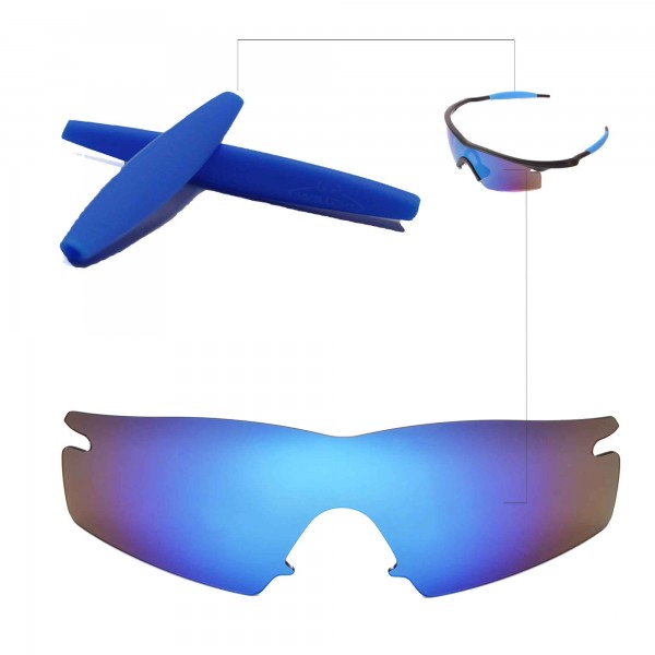 New Walleva Polarized Ice Blue Replacement Lenses + Blue Earsocks For Oakley  M Frame Strike Sunglasses