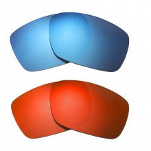 Walleva Fire Red + Ice Blue Polarized Replacement Lenses For Oakley Drop Point (OO9367 Series) Sunglasses