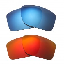 Walleva Fire Red + Ice Blue Polarized Replacement Lenses For Oakley Double Edge (OO9380 Series) Sunglasses