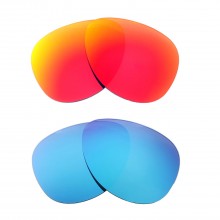 Walleva Fire Red + Ice Blue Polarized Replacement Lenses For Oakley Elmont M (OO4119 Series, Lens width: 58mm) Sunglasses