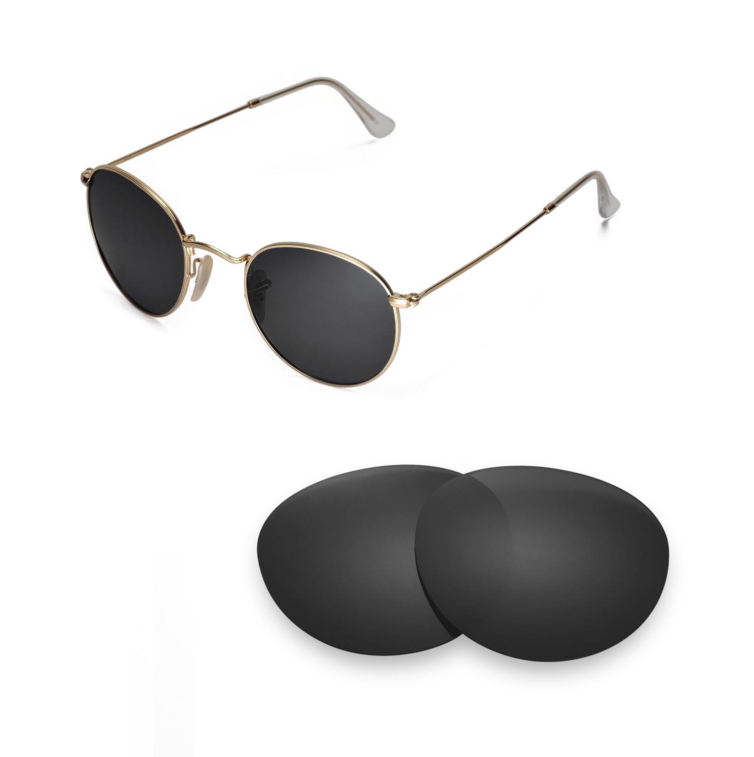 Walleva Polarized Black Lenses For Ray Ban Round Metal Rb3447 50mm Sunglasses Ebay